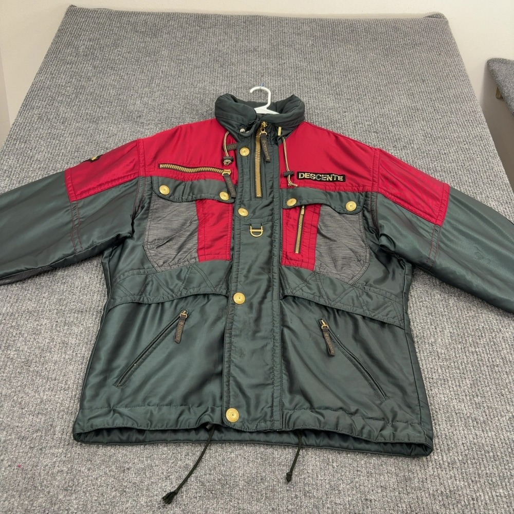 Vintage Canada Ski Team Descente Jacket Men M Green Red Nylon Mock Neck Gorpcore